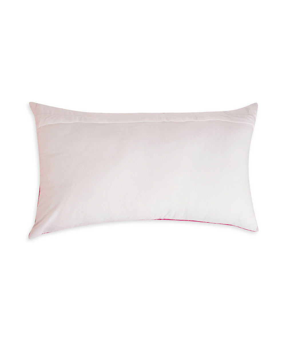 Pink white handblock print cotton cushion cover