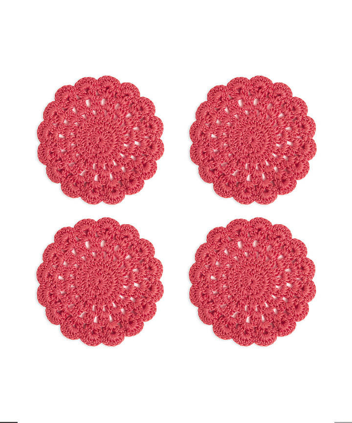 Pink handcrafted crochet coaster set of 4