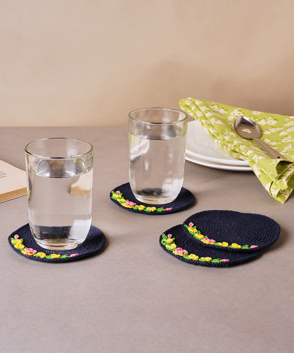Navy blue handcrafted crochet coaster set of 4