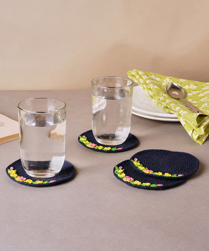 Navy blue handcrafted crochet coaster set of 4