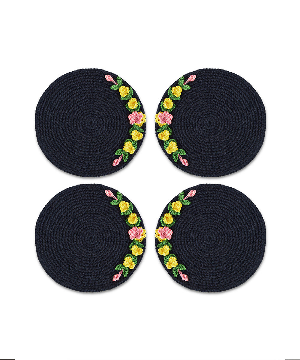 Navy blue handcrafted crochet coaster set of 4