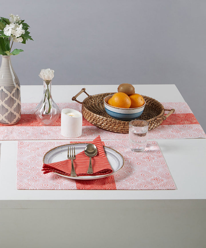 Red white handblock print cotton placemat set of 2