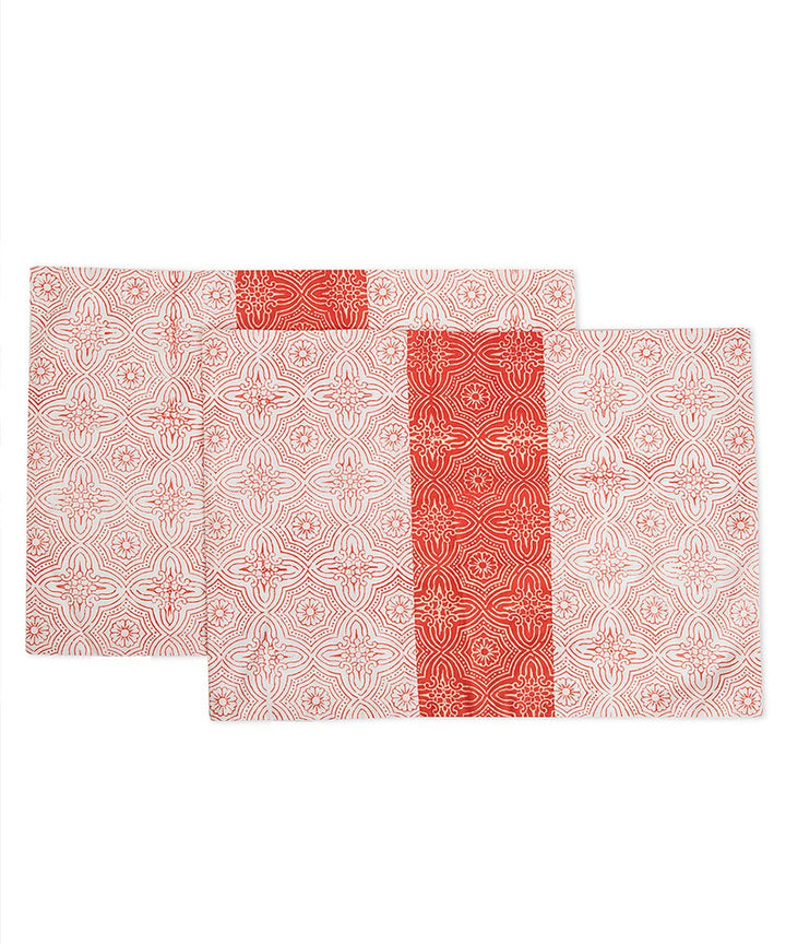 Red white handblock print cotton placemat set of 2