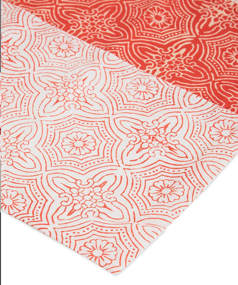 Red white handblock print cotton placemat set of 2