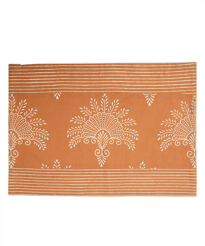 Brown white handblock print cotton table mat set of 4