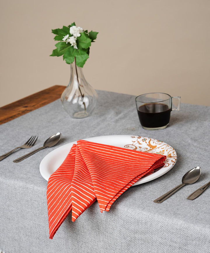 Red handblock print cotton table napkin set of 4