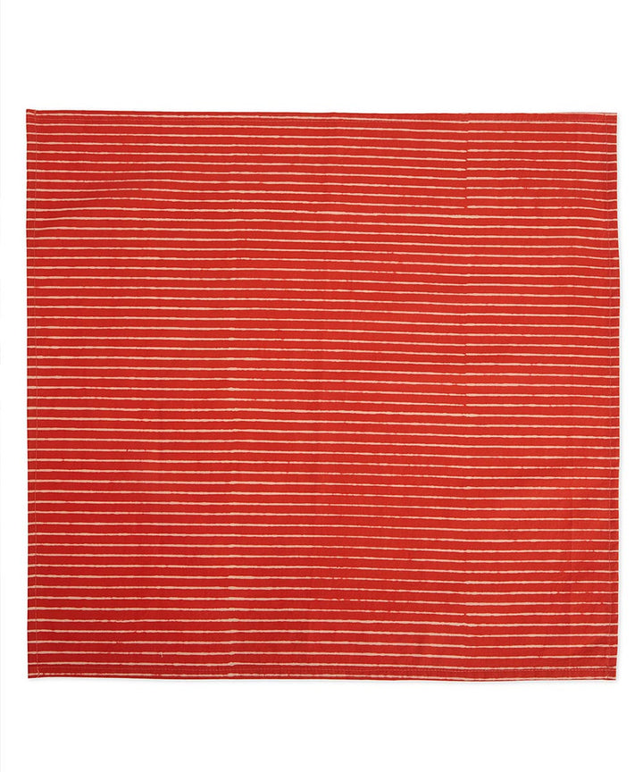 Red handblock print cotton table napkin set of 4