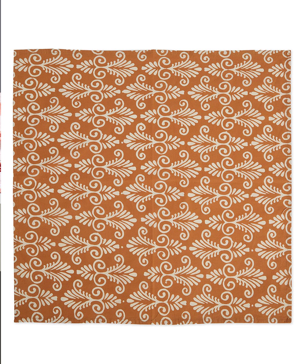 Brown white handblock print cotton napkin set of 4