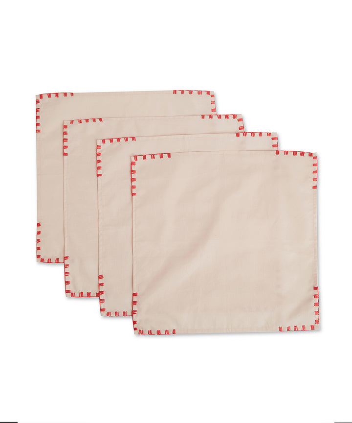 Beige pink hand embroidered cotton napkin set of 4