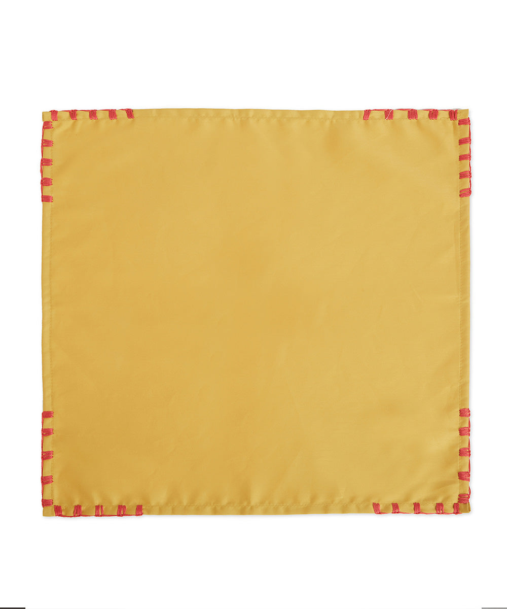 Mustard red hand embroidered cotton napkin set of 4