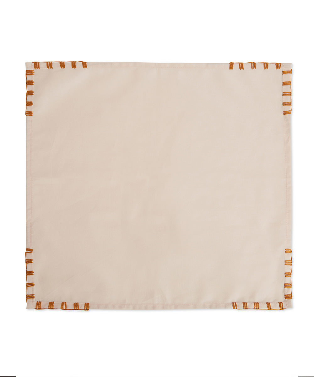 Off white brown hand embroidered cotton napkin set of 4