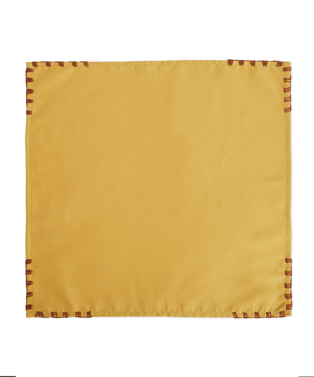 Mustard brown hand embroidered cotton napkin set of 4