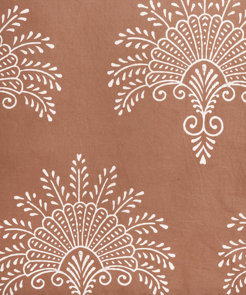 Brown white handblock print cotton table runner