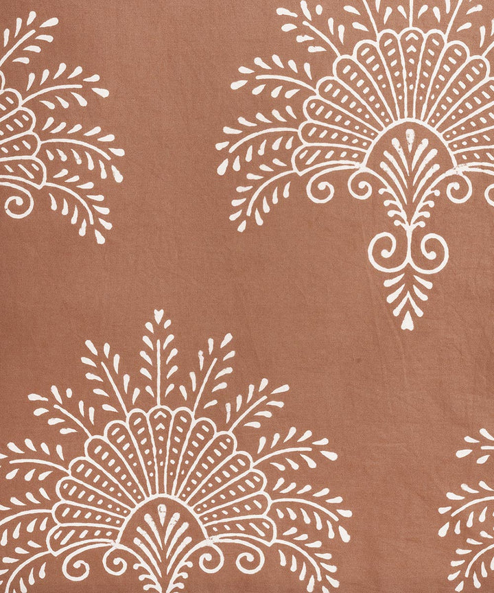 Brown white handblock print cotton table runner