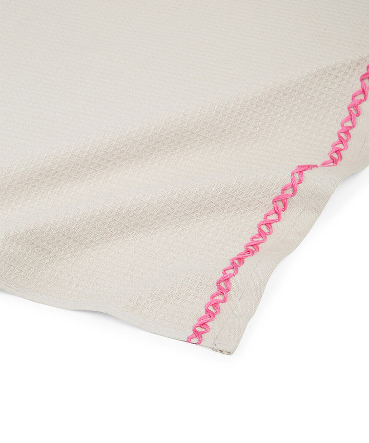 Beige pink hand embroidered cotton bathing towel