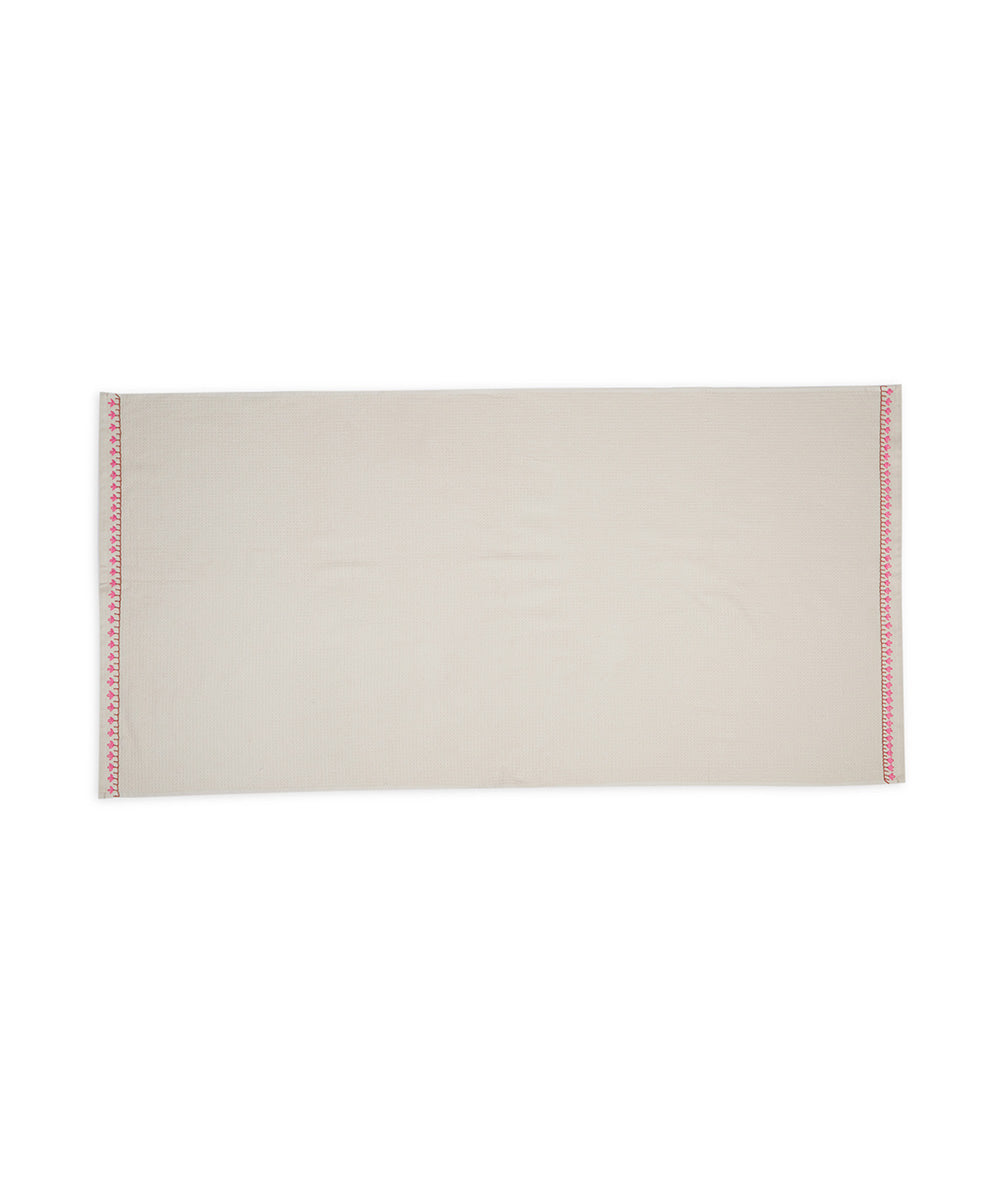 Off white pink hand embroidery cotton bathing towel