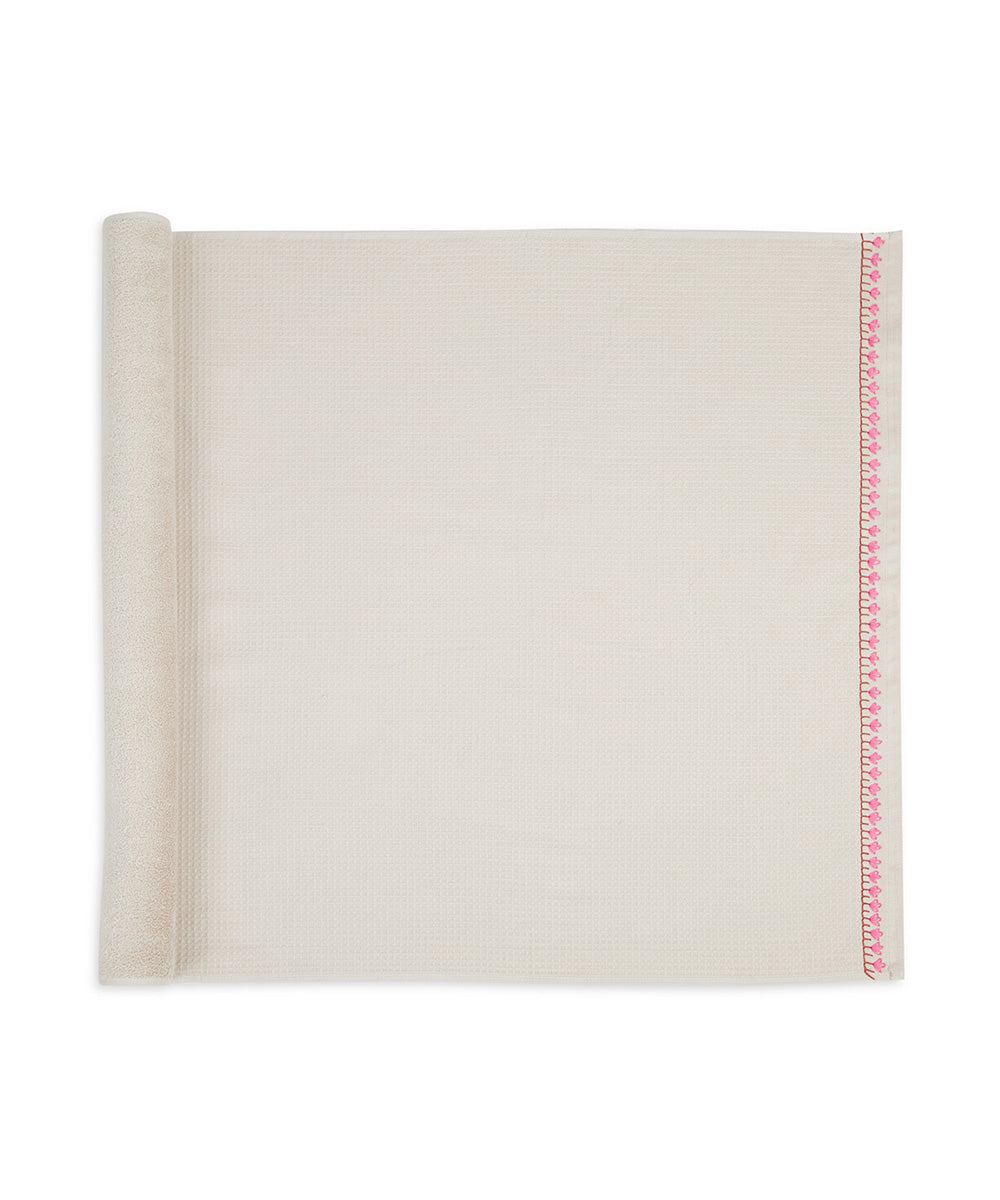 Off white pink hand embroidery cotton bathing towel