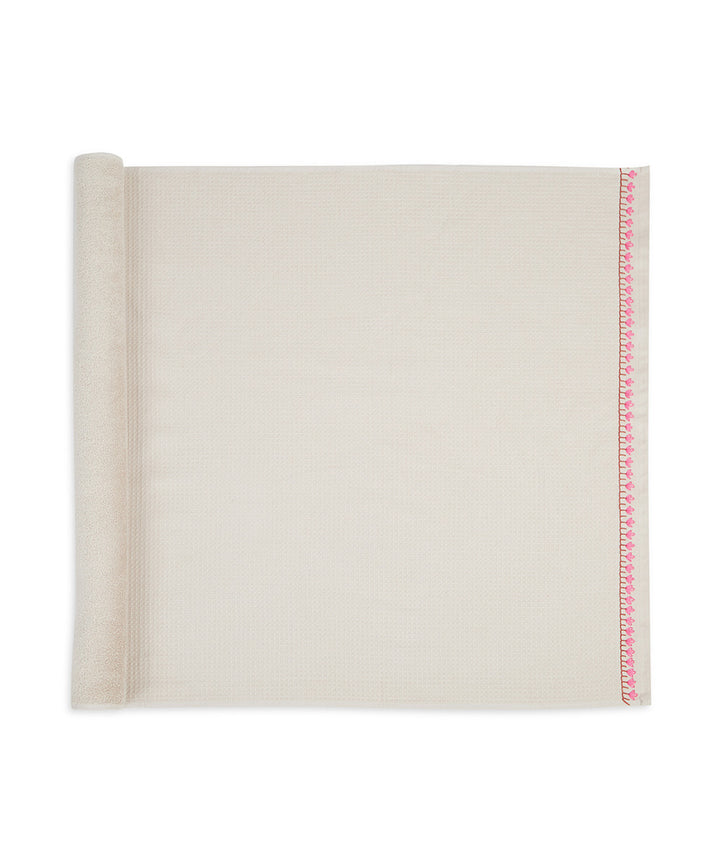 Off white pink hand embroidery cotton bathing towel