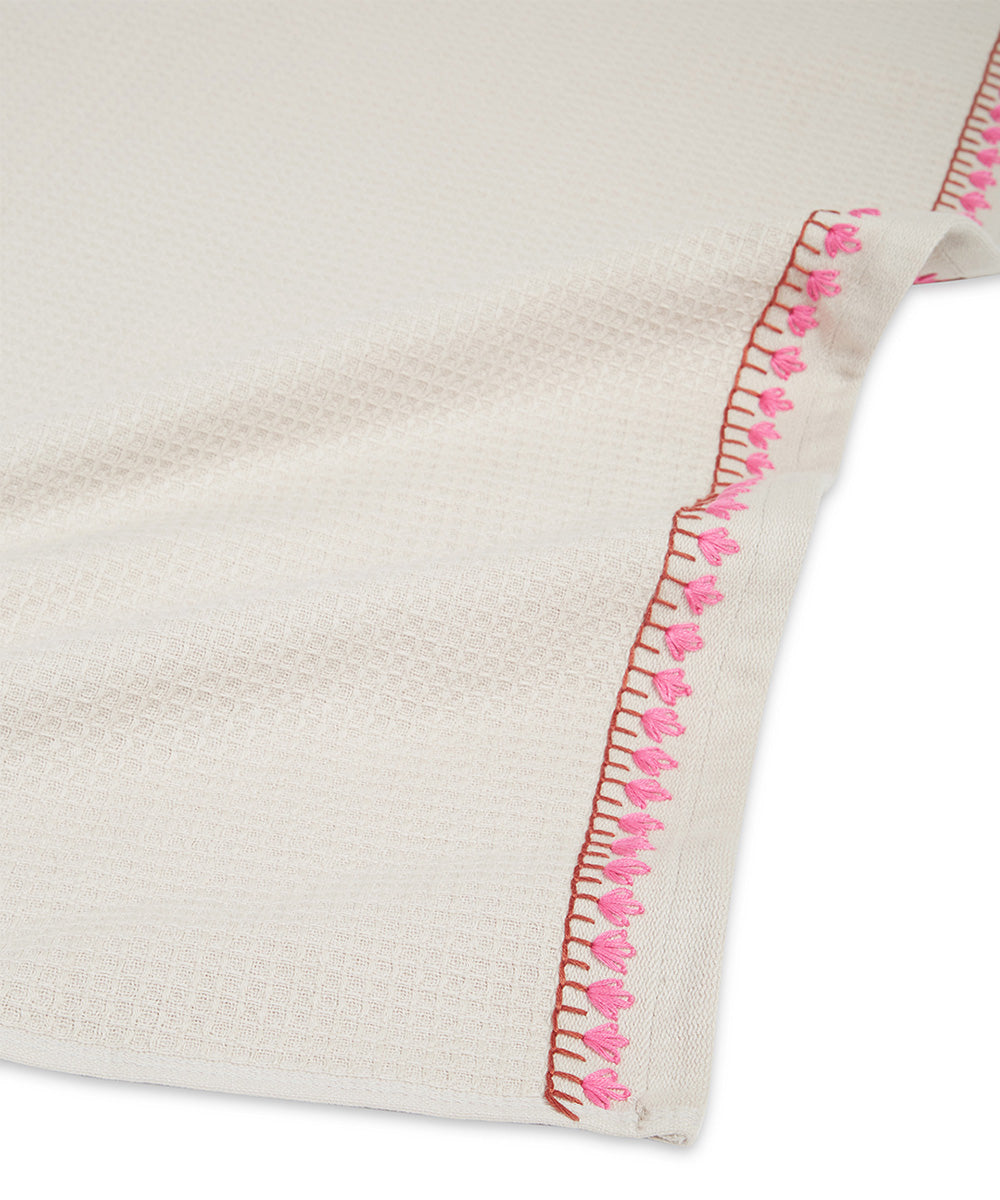 Off white pink hand embroidery cotton bathing towel