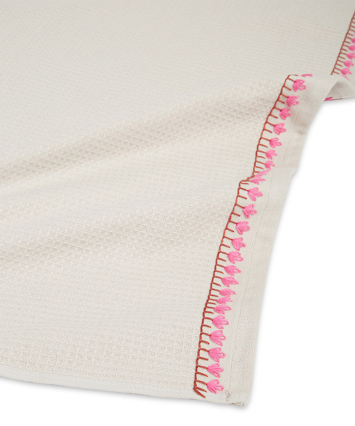 Off white pink hand embroidery cotton bathing towel