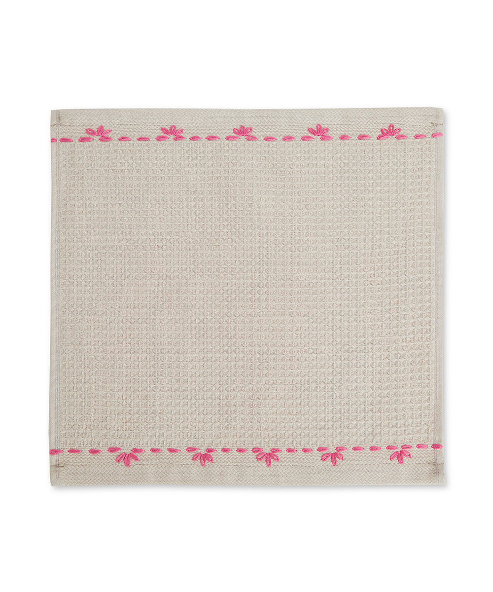 Off white pink hand embroidery cotton bathing towel