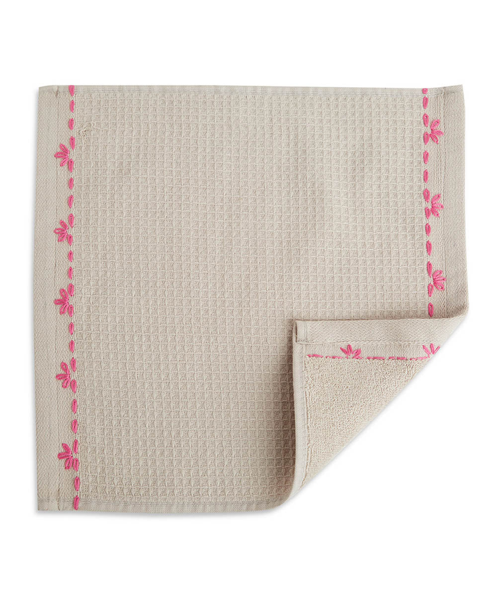 Off white pink hand embroidery cotton bathing towel