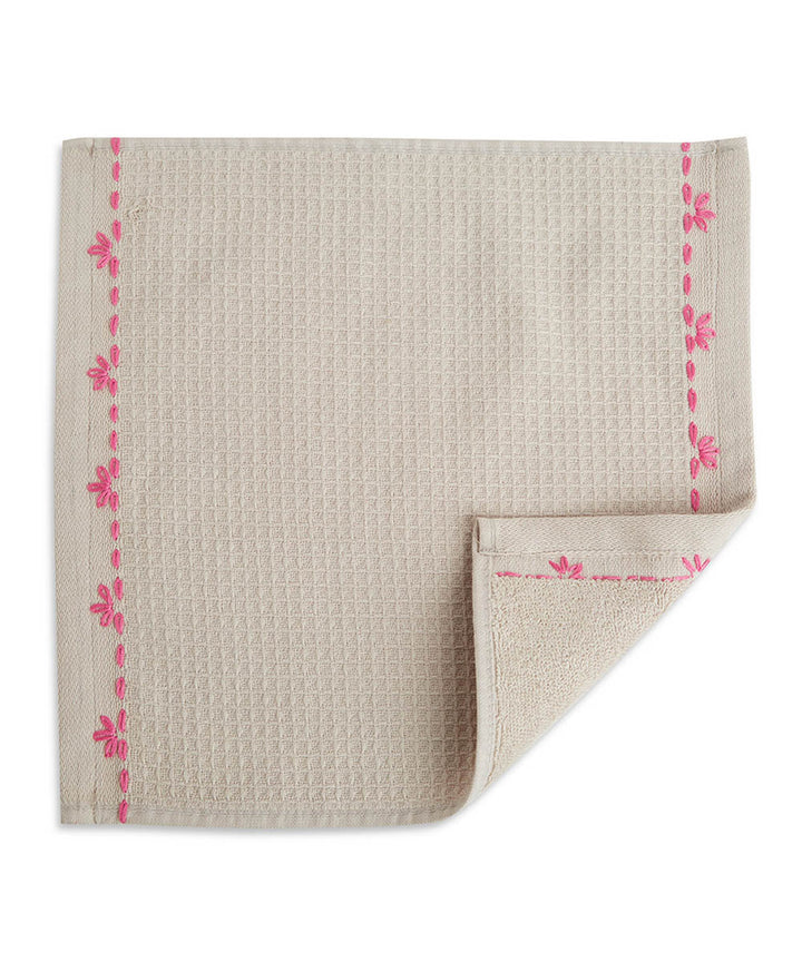 Off white pink hand embroidery cotton bathing towel