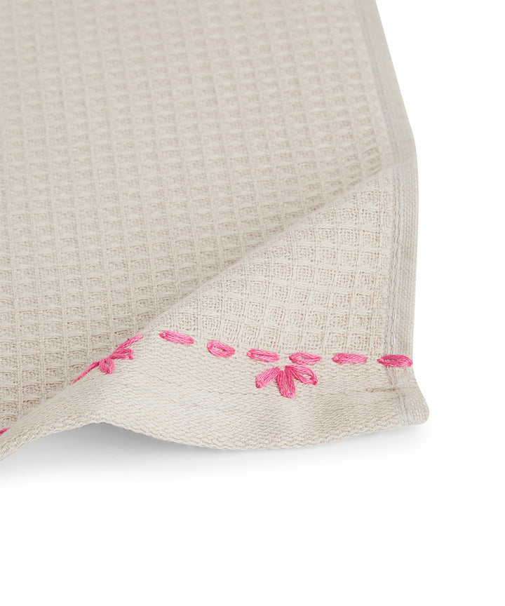 Off white pink hand embroidery cotton bathing towel