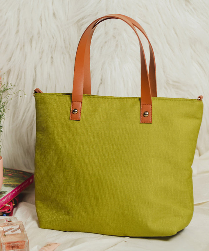 Lime green hand embroidered kashmiri canvas hand bag