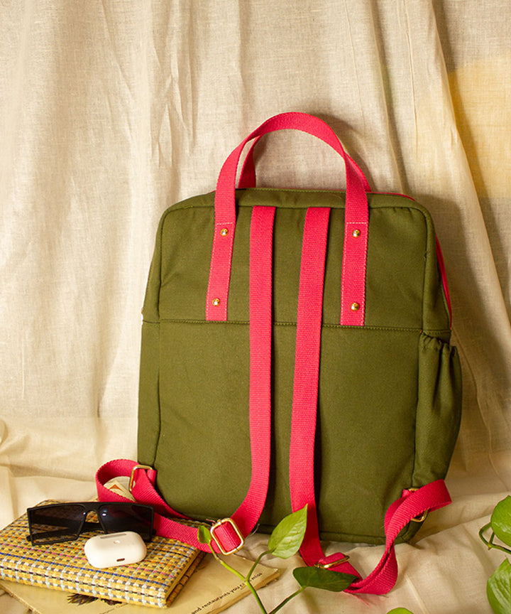 Light green hand embroidered kashmiri canvas backpack bag