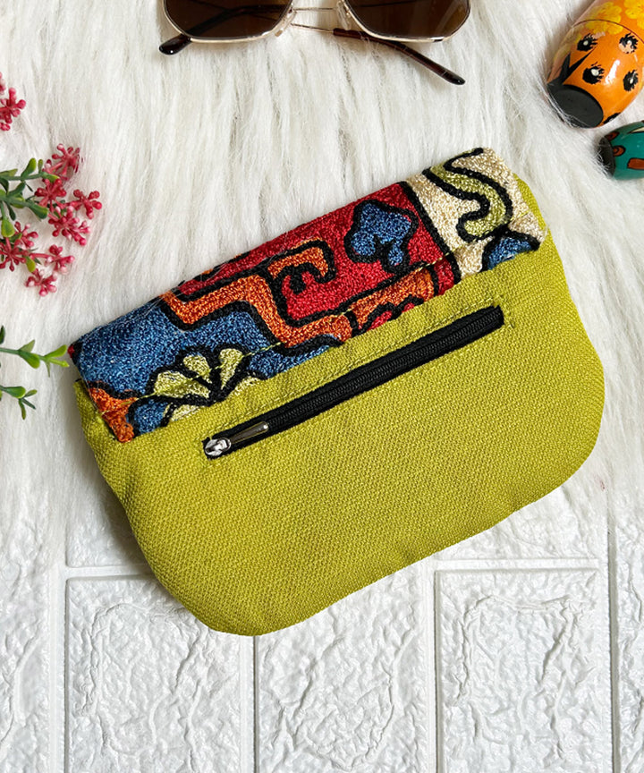 Light green wallet hand embroidered kashmiri suede bag