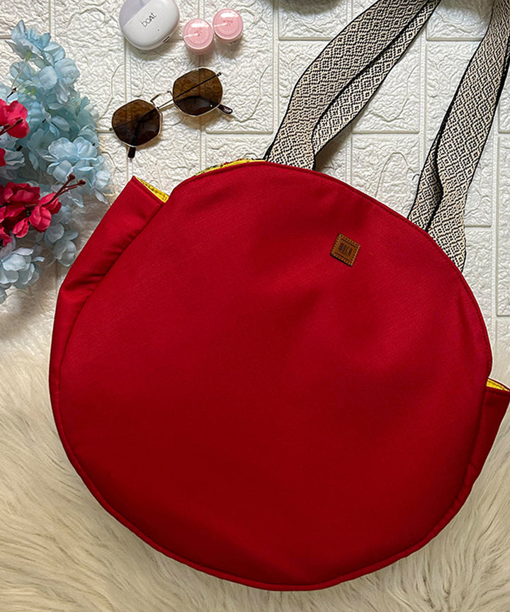 Red embroidered kashmiri canvas hand bag