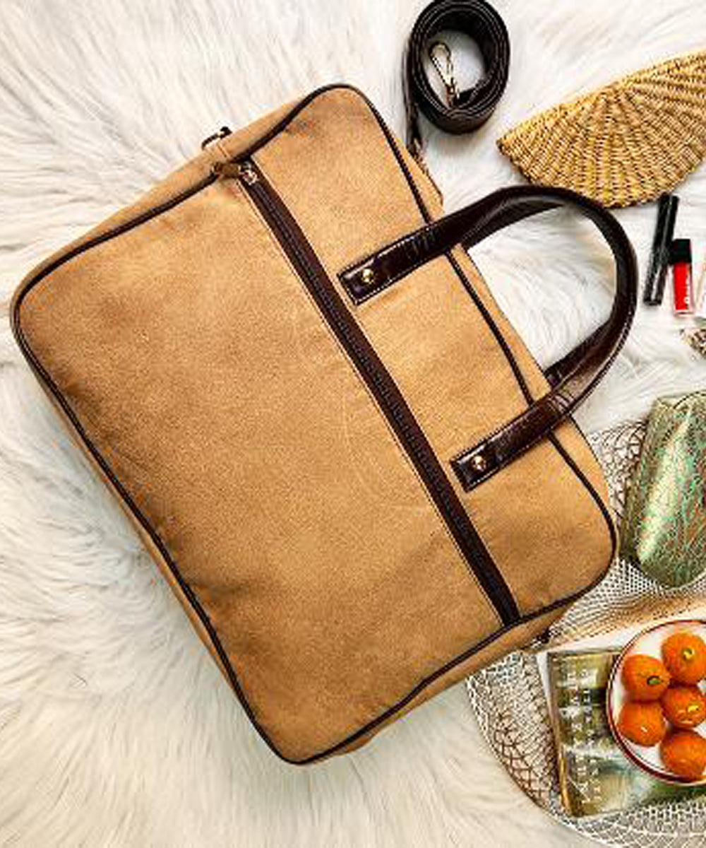 Magnolia beige hand embroidered kashmiri canvas laptop bag