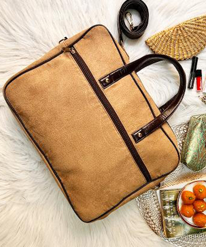 Magnolia beige hand embroidered kashmiri canvas laptop bag