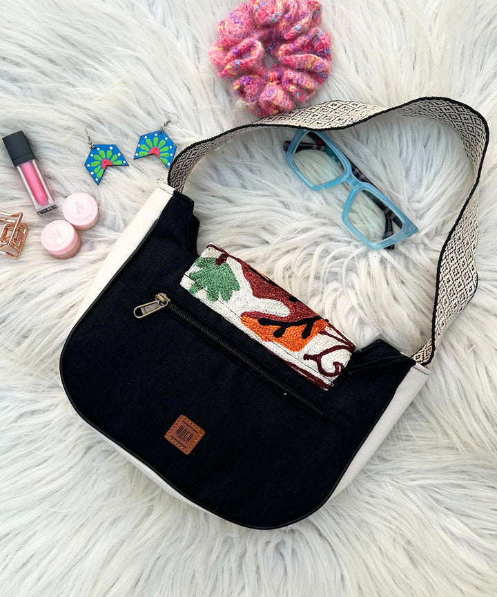 Black maple hand embroidered kashmiri canvas saddle bag