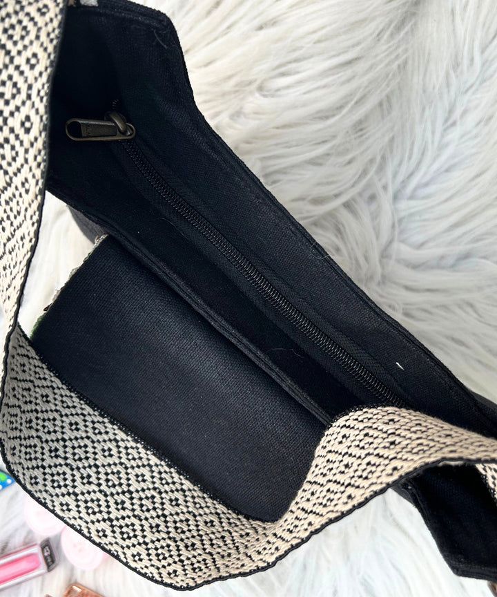 Black maple hand embroidered kashmiri canvas saddle bag