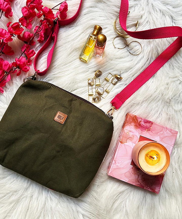 Olive green hand embroidered kashmiri canvas backpack bag