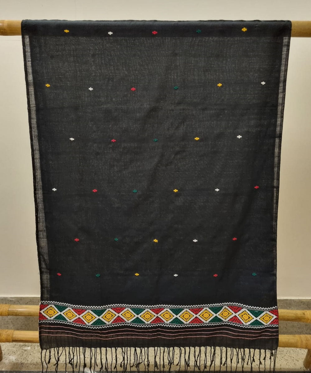 Black multicolor buti cotton assam handloom dupatta