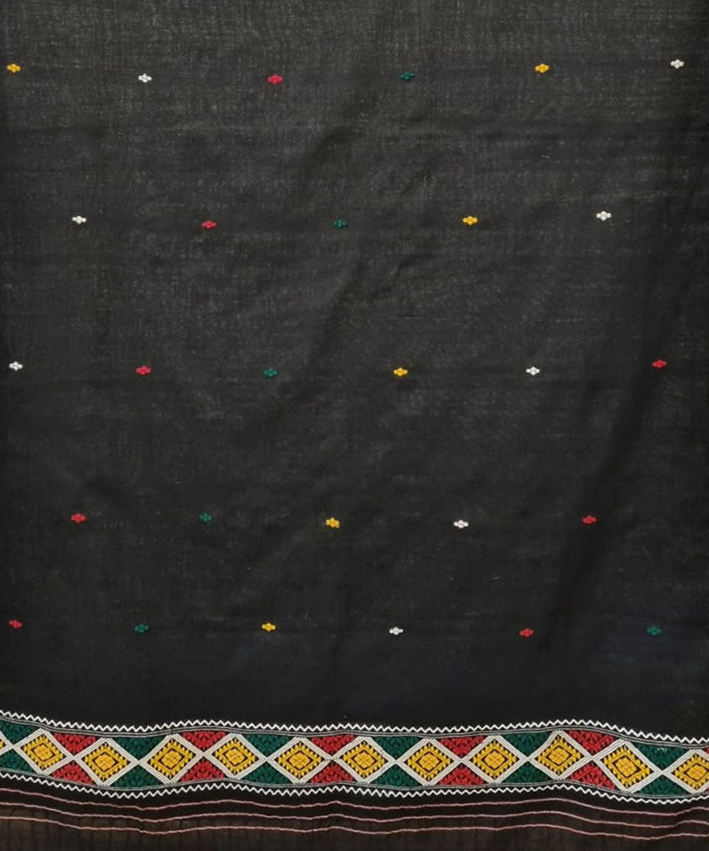 Black multicolor buti cotton assam handloom dupatta