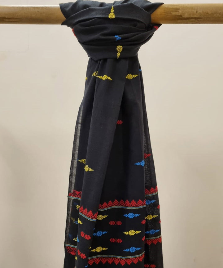 Black multicolor buti handloom cotton assamdupatta