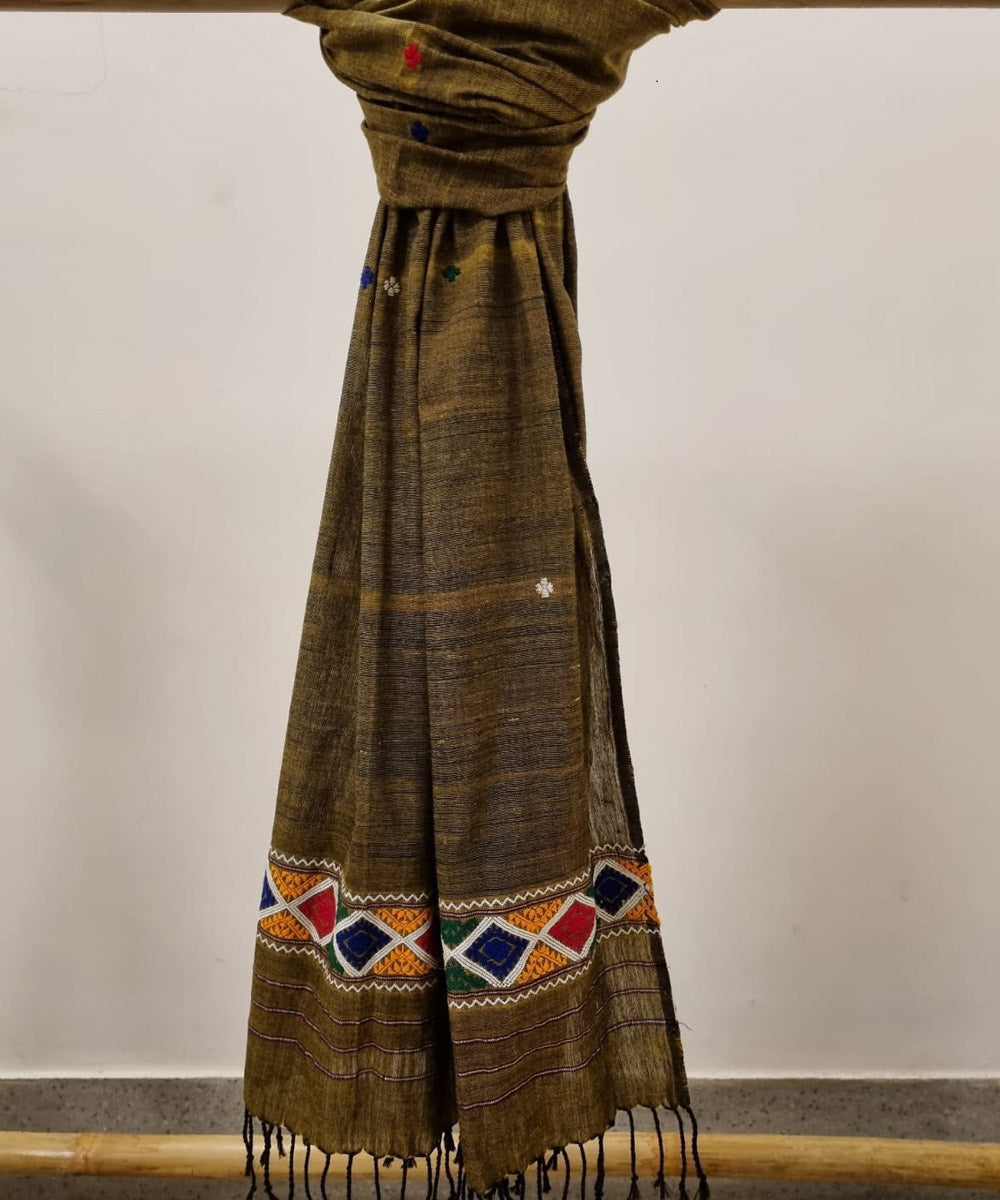 Mustard multicolor buti handloom cotton assam dupatta