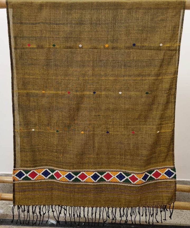 Mustard multicolor buti handloom cotton assam dupatta
