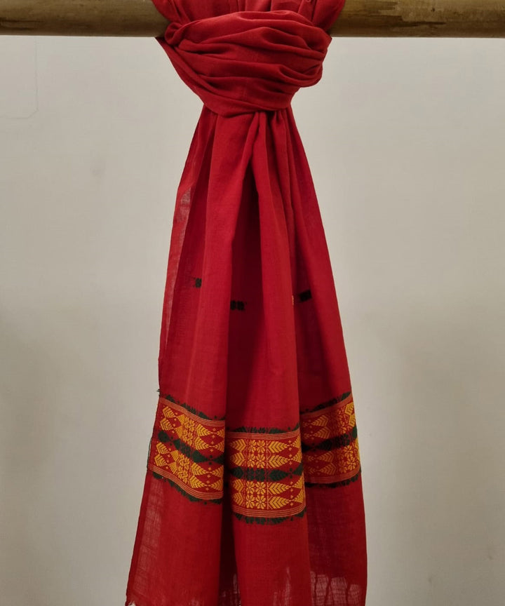 Red multicolor buti handloom cotton assam dupatta
