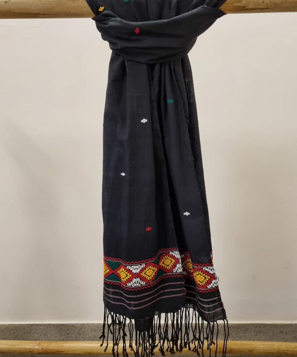 Black multicolor buti cotton handloom assam dupatta