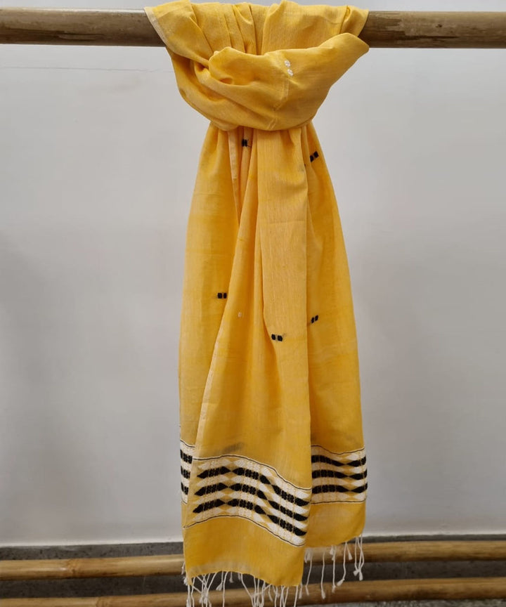 Yellow black handloom cotton assam dupatta