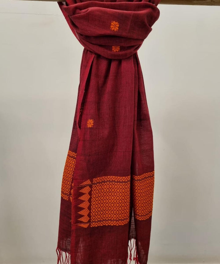 Maroon orange handloom assam cotton dupatta