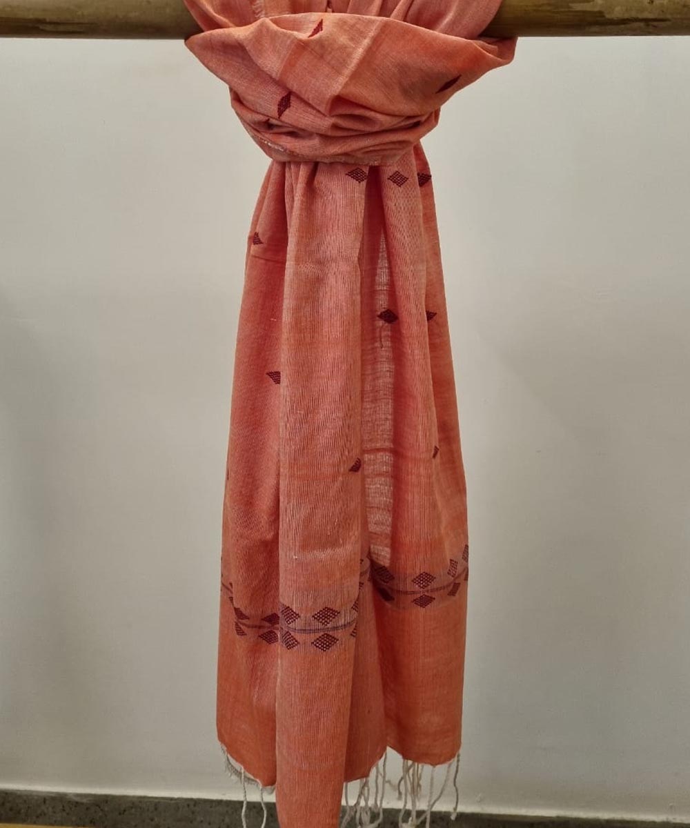 Maroon light orange handloom cotton assam dupatta