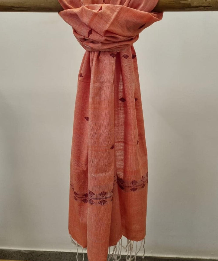 Maroon light orange handloom cotton assam dupatta
