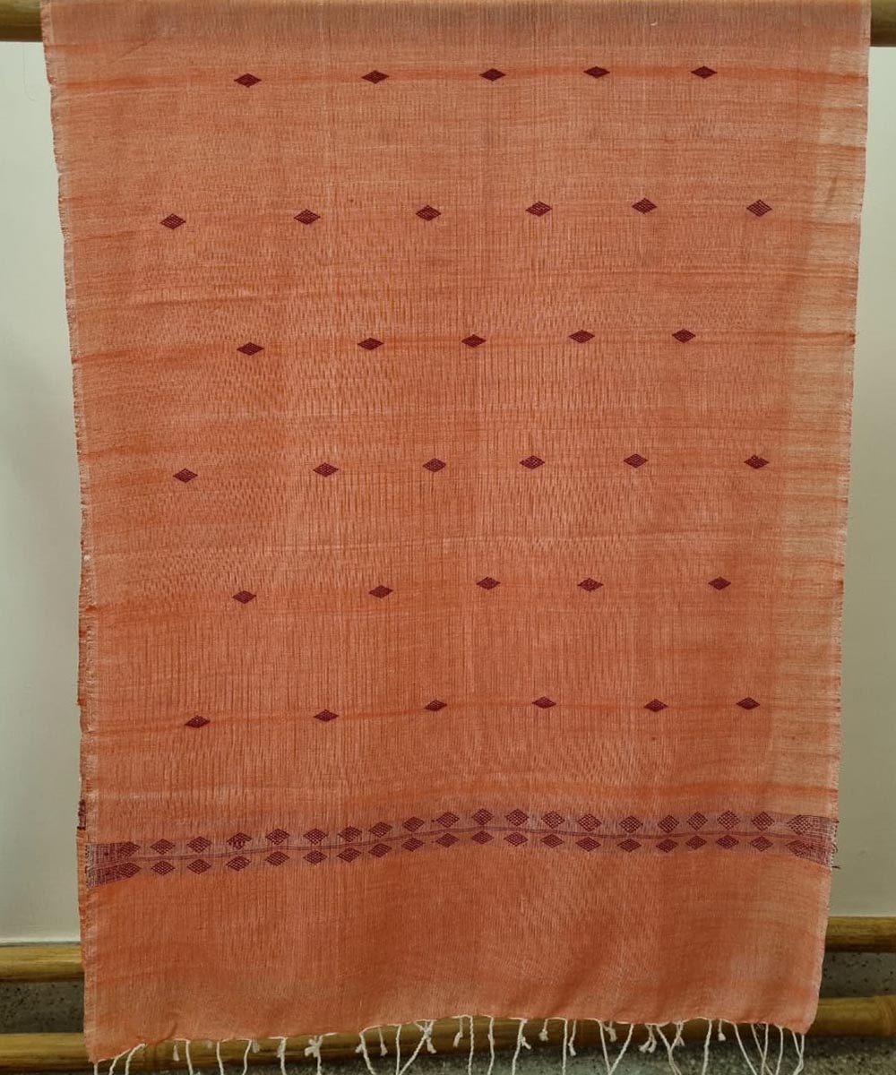 Maroon light orange handloom cotton assam dupatta