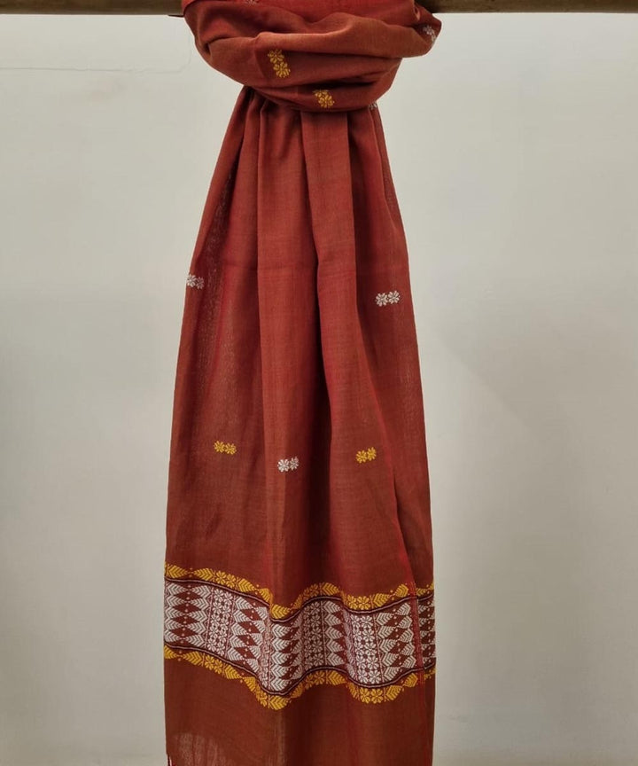 Rust white handloom cotton assam dupatta